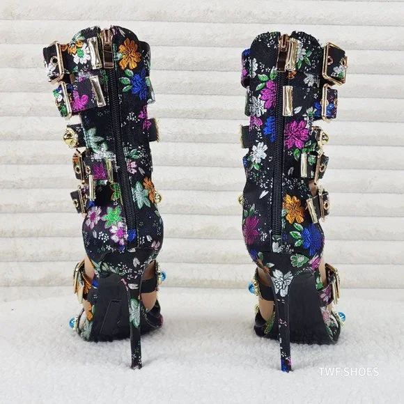Floral Multi-Color Strappy Heels - Picture 11 of 14